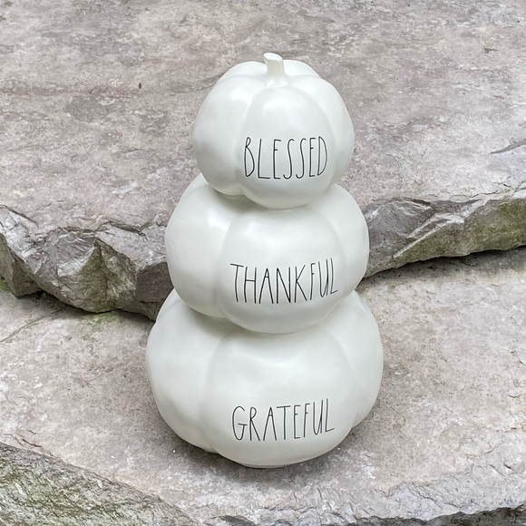 Rae Dunn THANKFUL, GRATEFUL, BLESSED Pumpkin Stack